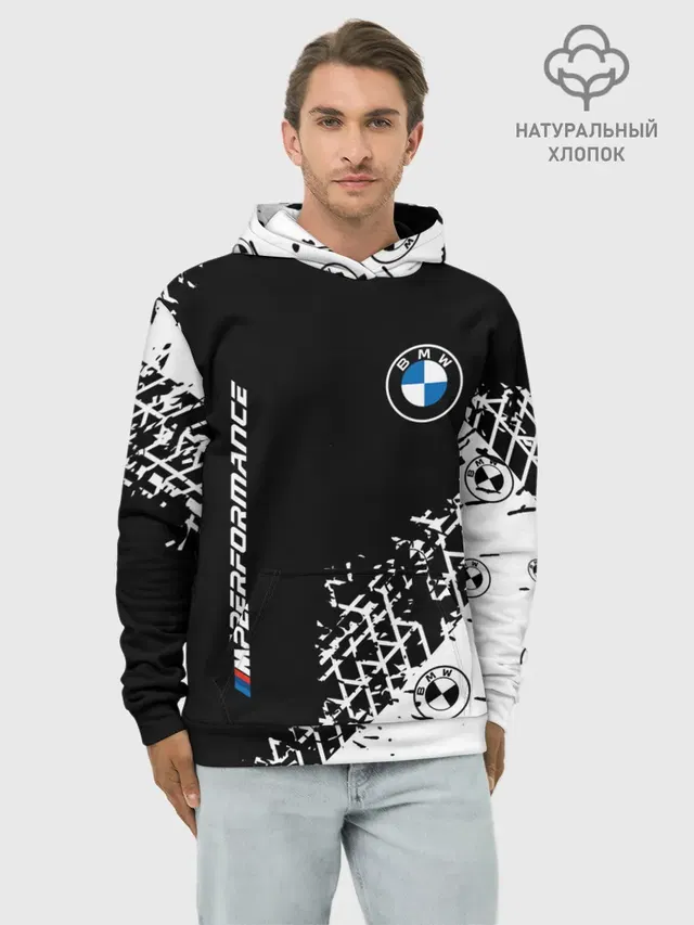 Худи мужской базовый хлопок с принтом «BMW»