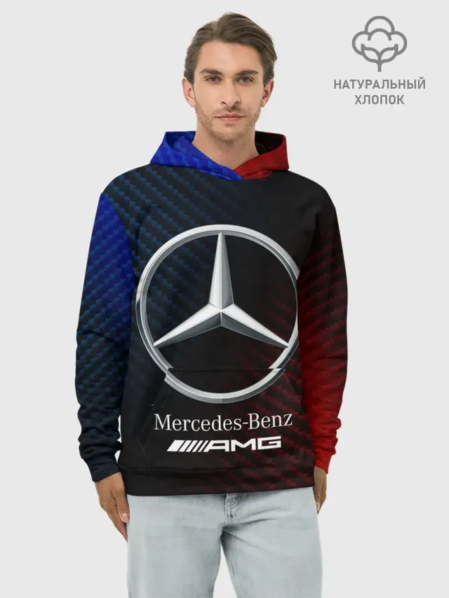 Худи мужской базовый хлопок с принтом «Mercedes-Benz — MERCEDES — МЕРСЕДЕС»