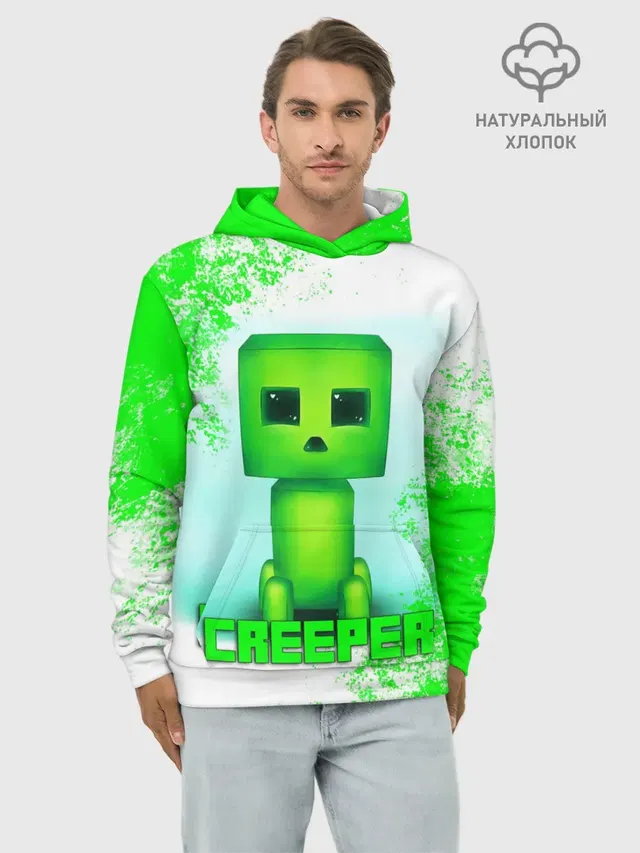 Худи мужской базовый хлопок с принтом «Майнкрафт — MINECRAFT CREEPER»