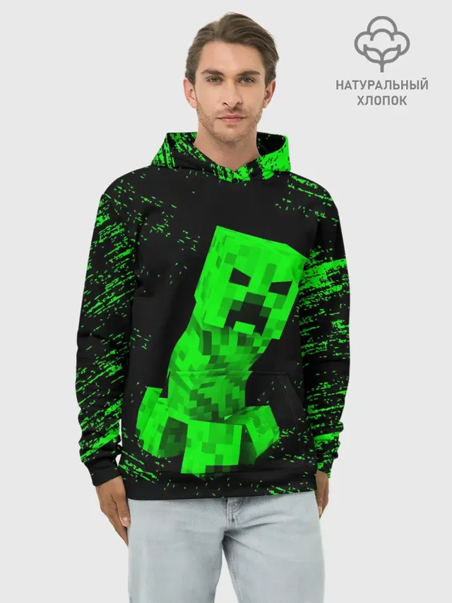 Худи мужской базовый хлопок с принтом «Майнкрафт — MINECRAFT CREEPER»