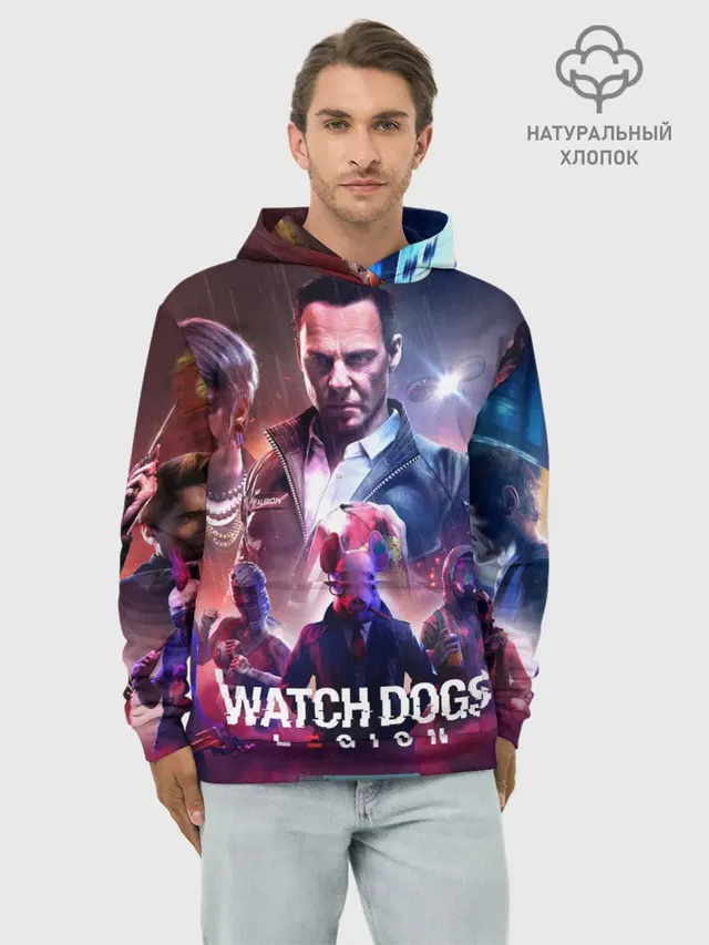 Худи мужской базовый хлопок с принтом «Watch Dogs Legion»