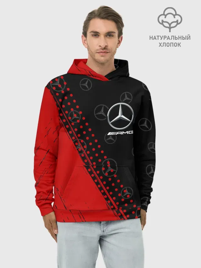 Худи мужской базовый хлопок с принтом «AMG — MERCEDES — МЕРСЕДЕС»