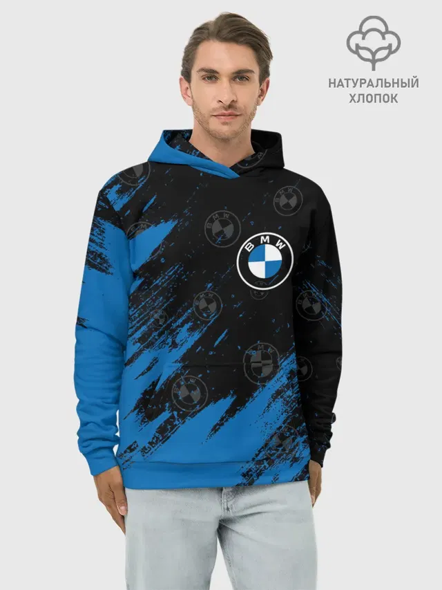 Худи мужской базовый хлопок с принтом «BMW»