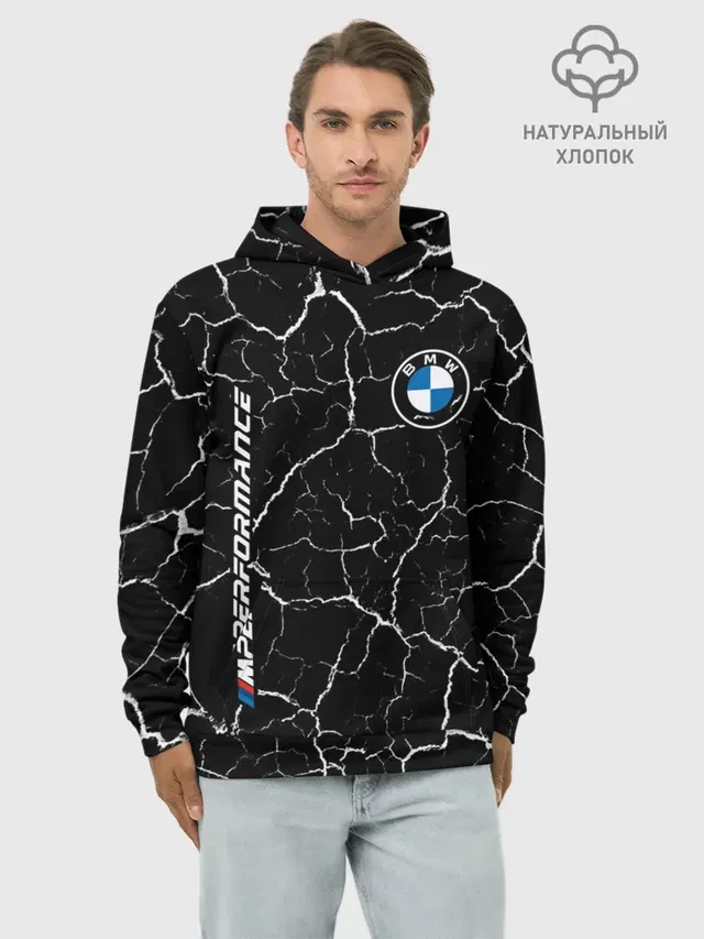 Худи мужской базовый хлопок с принтом «BMW»