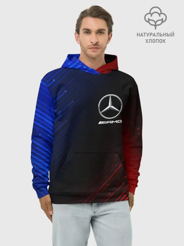 Худи мужской базовый хлопок с принтом «Merсedes — MERCEDES — МЕРСЕДЕС»