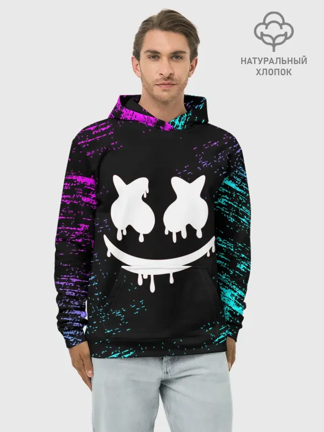 Худи мужской базовый хлопок с принтом «Marshmello»