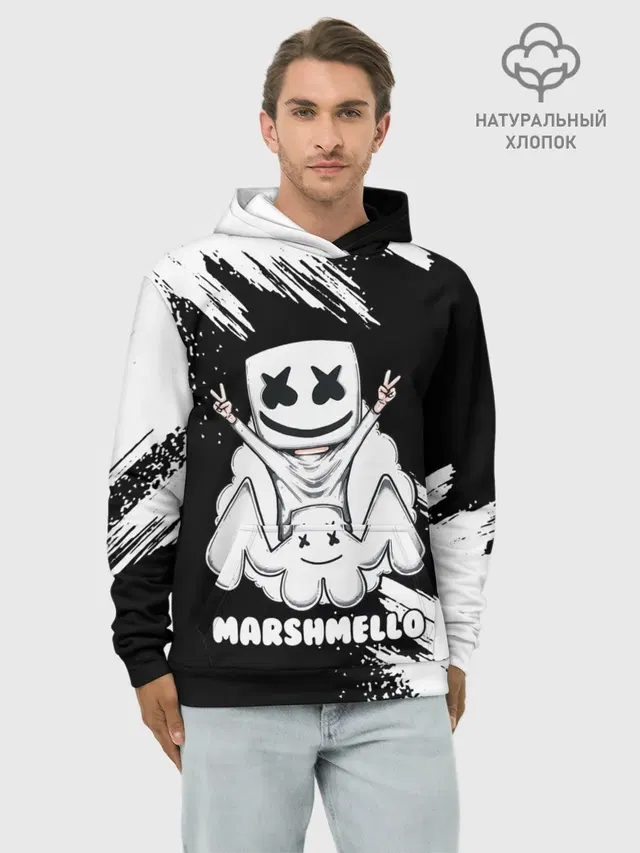 Худи мужской базовый хлопок с принтом «Marshmello»