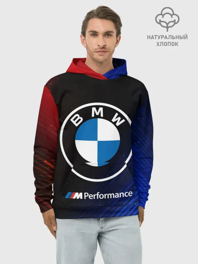 Худи мужской базовый хлопок с принтом «BMW»