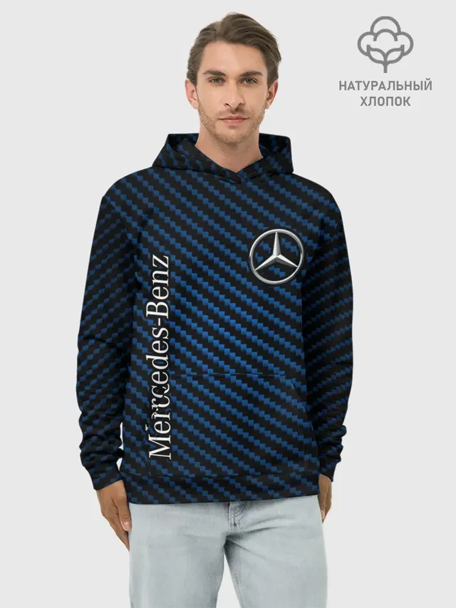 Худи мужской базовый хлопок с принтом «three-pointed star — MERCEDES — МЕРСЕДЕС»
