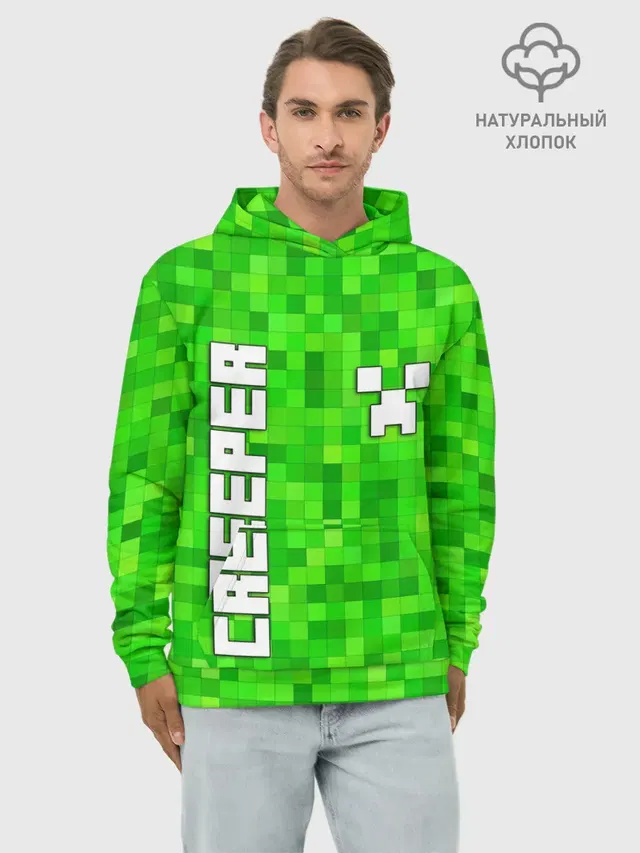 Худи мужской базовый хлопок с принтом «Майнкрафт — MINECRAFT CREEPER»