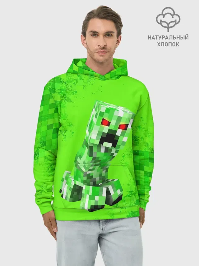 Худи мужской базовый хлопок с принтом «Майнкрафт — MINECRAFT CREEPER»
