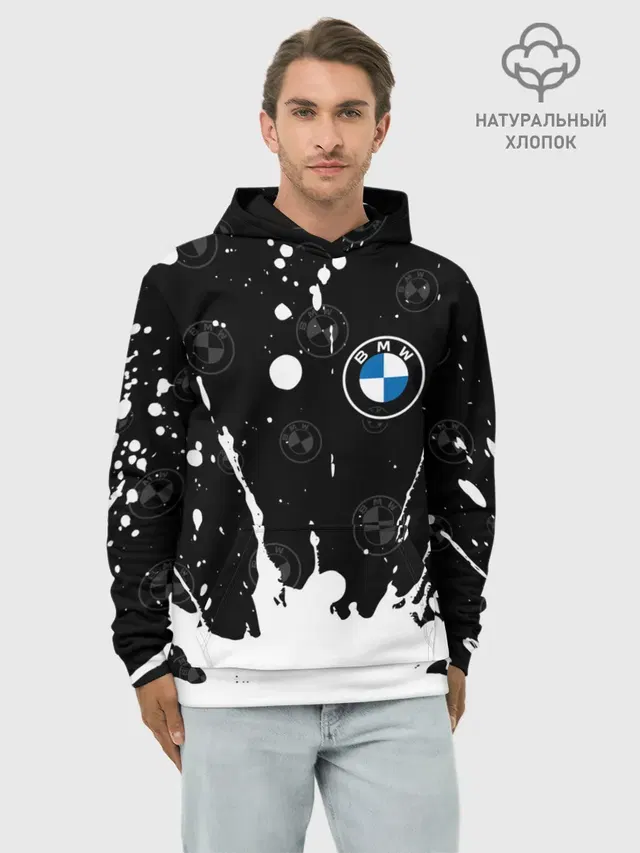 Худи мужской базовый хлопок с принтом «BMW»