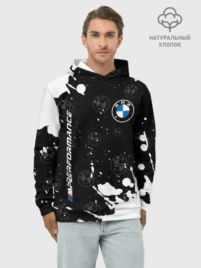 Худи мужской базовый хлопок с принтом «BMW»