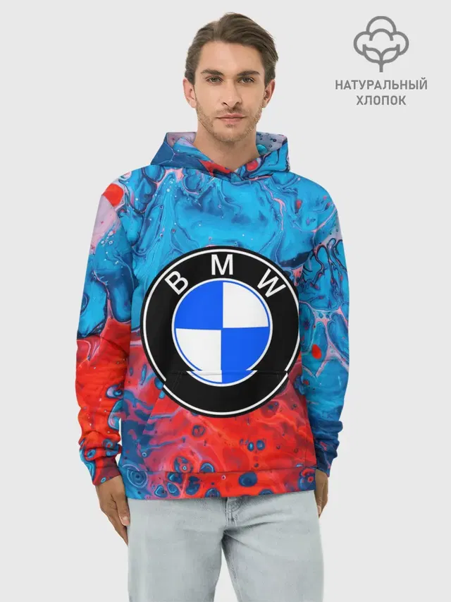 Худи мужской базовый хлопок с принтом «BMW»