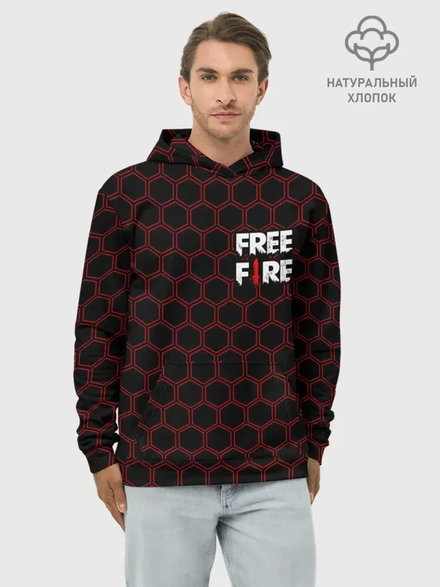 Худи мужской базовый хлопок с принтом «Honeycomb pattern — FREE FIRE — ФРИ ФАЕР»