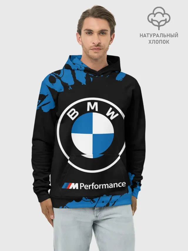 Худи мужской базовый хлопок с принтом «BMW»