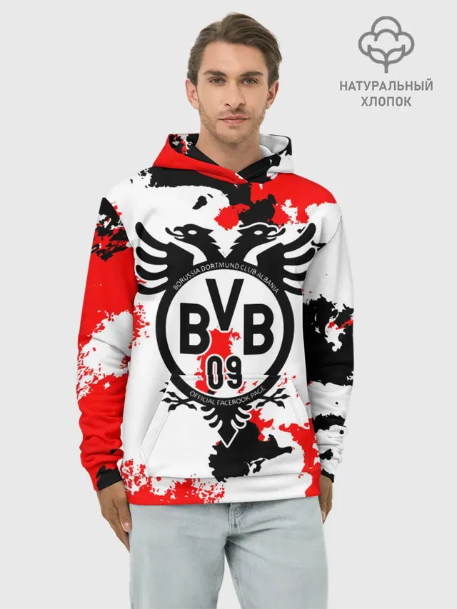 Худи мужской базовый хлопок с принтом «Double-headed eagle — FC Borussia»