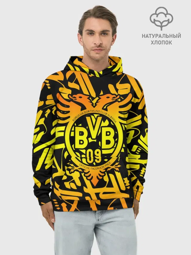 Худи мужской базовый хлопок с принтом «Double-headed eagle — FC Borussia»