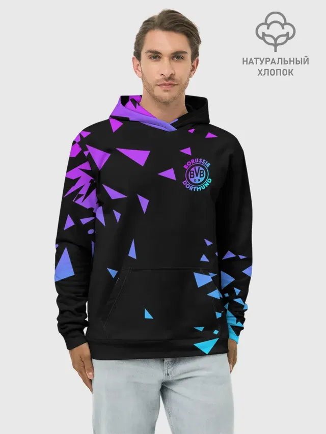Худи мужской базовый хлопок с принтом «Geometric pattern — FC Borussia»