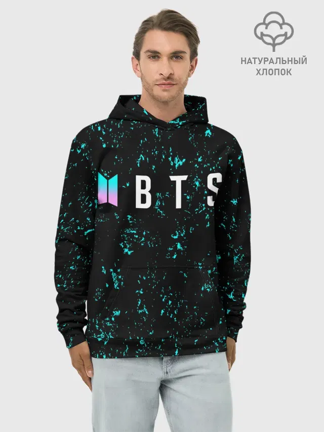 Худи мужской базовый хлопок с принтом «BTS»