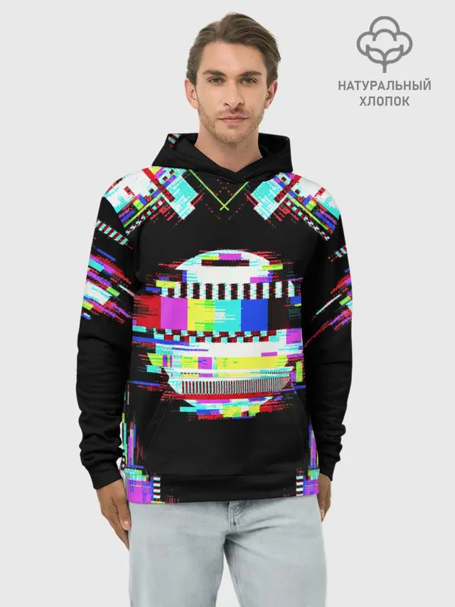 Худи мужской базовый хлопок с принтом «Glitch — Glitch VHS»