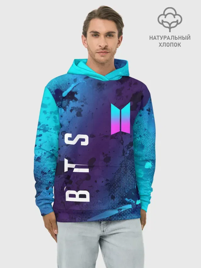 Худи мужской базовый хлопок с принтом «BTS»
