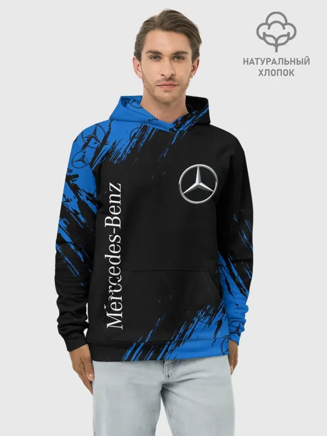 Худи мужской базовый хлопок с принтом «Merсedes — MERCEDES — МЕРСЕДЕС»