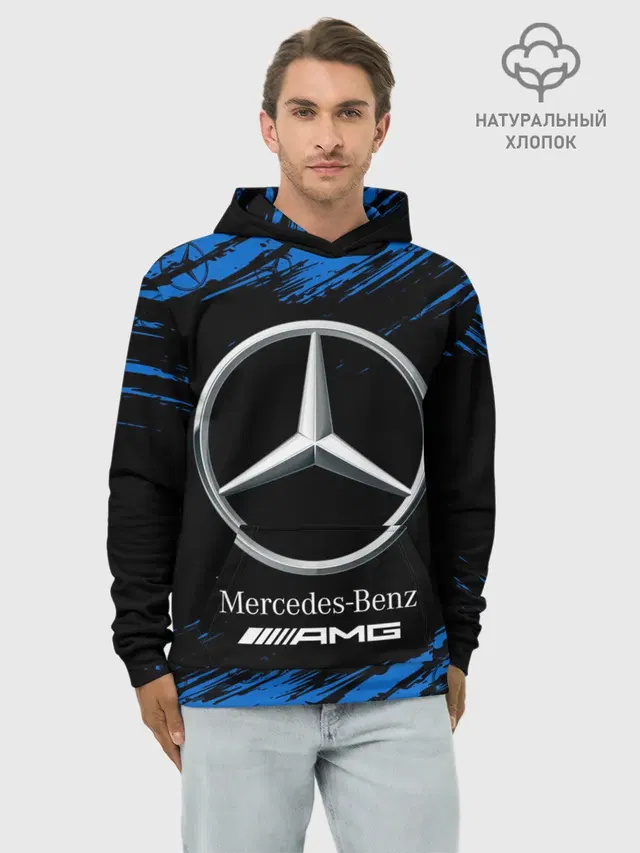Худи мужской базовый хлопок с принтом «Merсedes — MERCEDES — МЕРСЕДЕС»