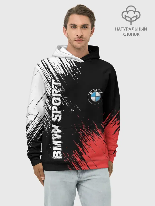 Худи мужской базовый хлопок с принтом «BMW»
