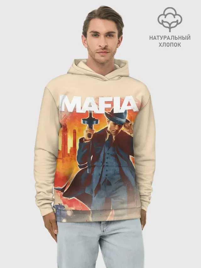 Худи мужской базовый хлопок с принтом «Mafia»