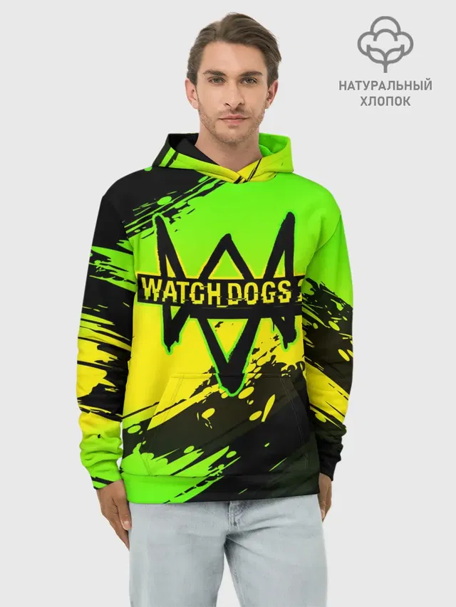 Худи мужской базовый хлопок с принтом «Glitch art — WATCH DOGS»