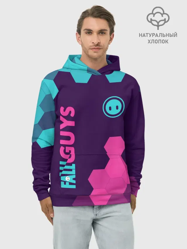 Худи мужской базовый хлопок с принтом «Fall Guys — ФОЛ ГАЙС»