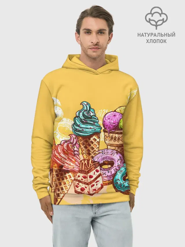Худи мужской базовый хлопок с принтом «Еда — Candy»
