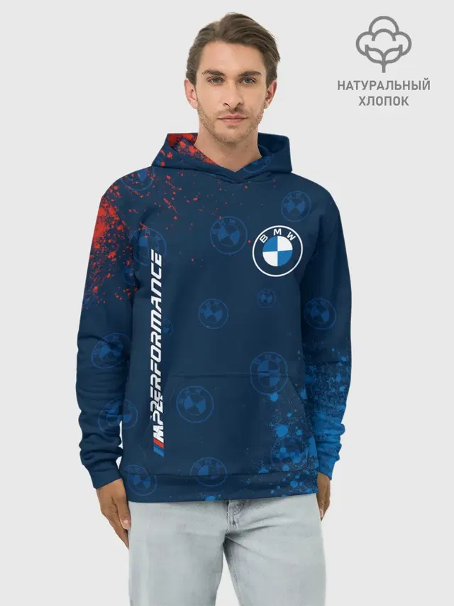 Худи мужской базовый хлопок с принтом «BMW»