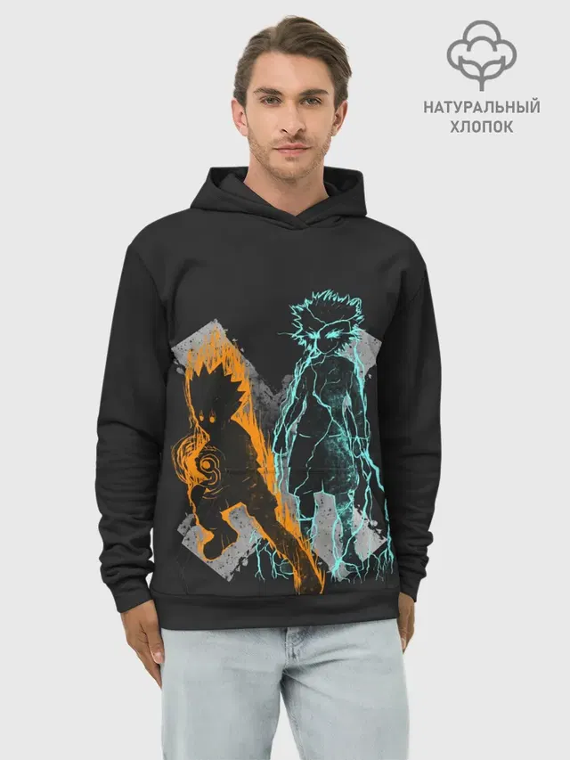 Худи мужской базовый хлопок с принтом «Logo Hunter с персонажами»