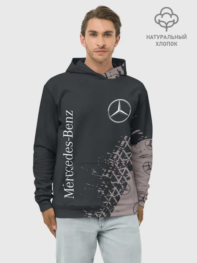 Худи мужской базовый хлопок с принтом «Merсedes — MERCEDES — МЕРСЕДЕС»