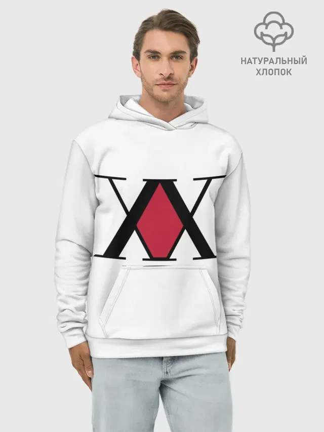 Худи мужской базовый хлопок с принтом «XX посередине красное на белом»