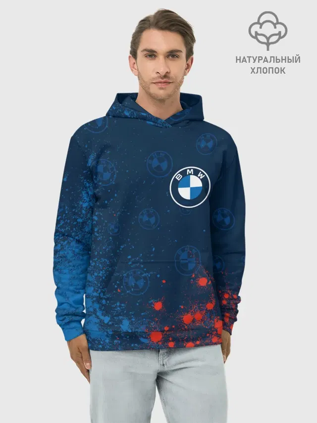 Худи мужской базовый хлопок с принтом «BMW»