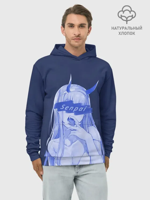 Худи мужской базовый хлопок с принтом «Zero Two Senpai»
