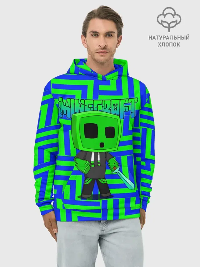Худи мужской базовый хлопок с принтом «Майнкрафт — Creeper»