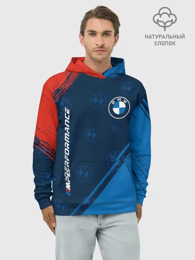 Худи мужской базовый хлопок с принтом «BMW»