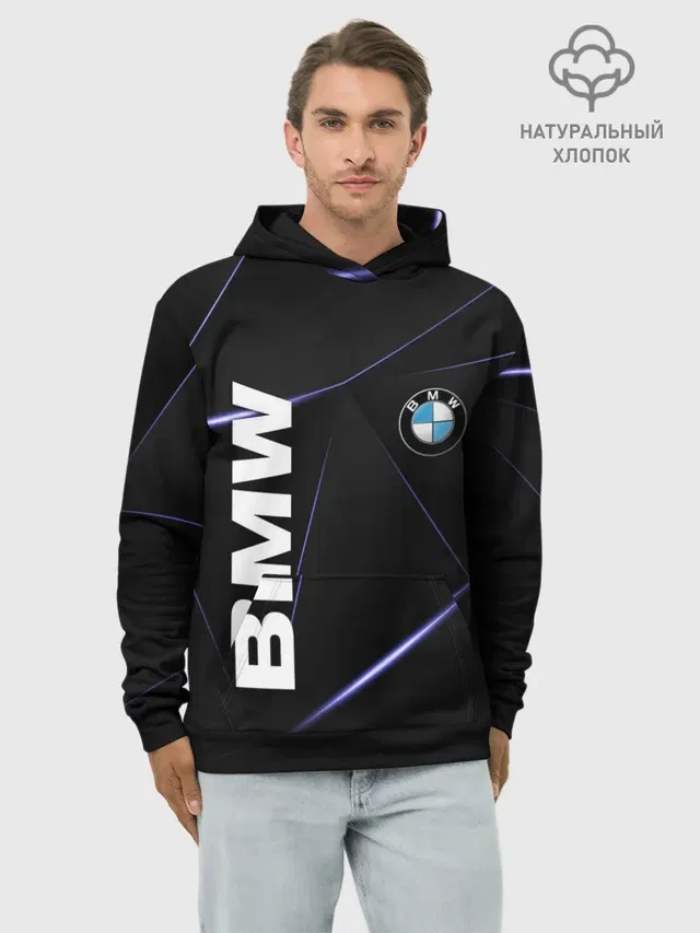 Худи мужской базовый хлопок с принтом «BMW»