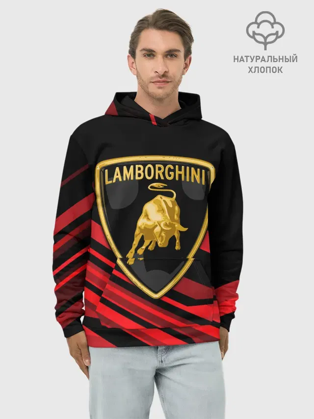 Худи мужской базовый хлопок с принтом «Lamborghini»