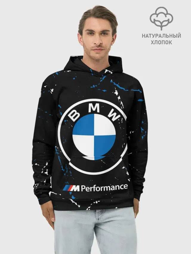 Худи мужской базовый хлопок с принтом «BMW»