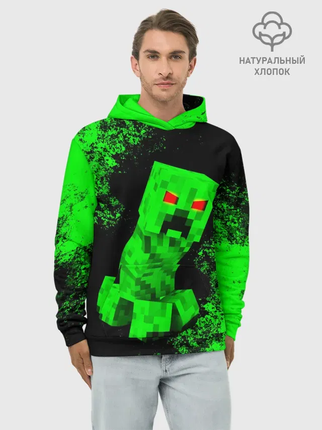 Худи мужской базовый хлопок с принтом «Майнкрафт — MINECRAFT CREEPER»