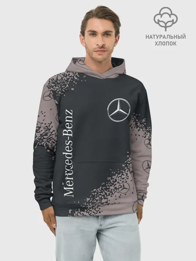 Худи мужской базовый хлопок с принтом «Merсedes — MERCEDES — МЕРСЕДЕС»