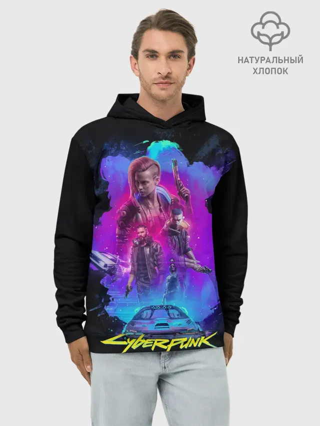 Худи мужской базовый хлопок с принтом «Cyberpunk 2077»