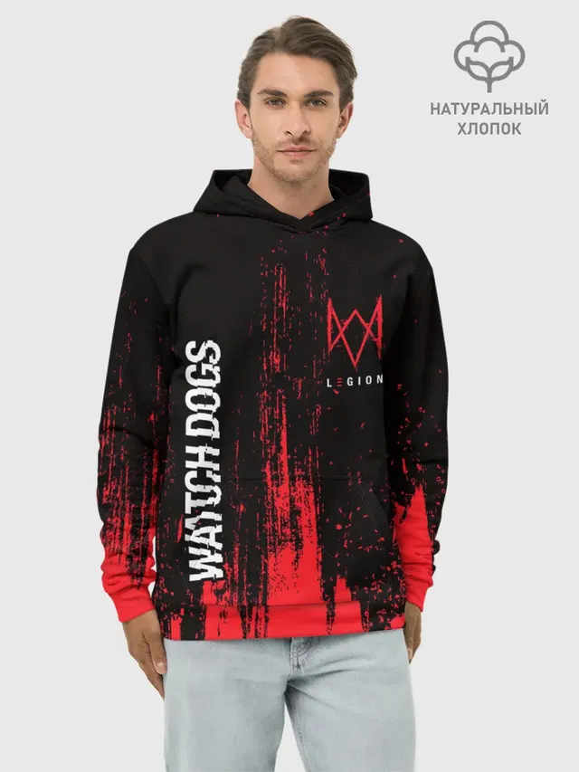 Худи мужской базовый хлопок с принтом «Watch Dogs 2 — WATCH DOGS LEGION — ВОТЧ ДОГС»