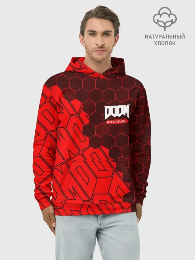 Худи мужской базовый хлопок с принтом «Дум — DOOM ETERNAL — ДУМ ЭТЕРНАЛ»