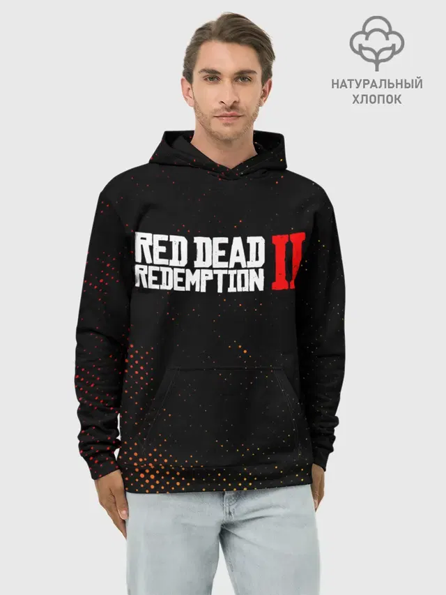 Худи мужской базовый хлопок с принтом «Halftone — RED DEAD REDEMPTION 2»
